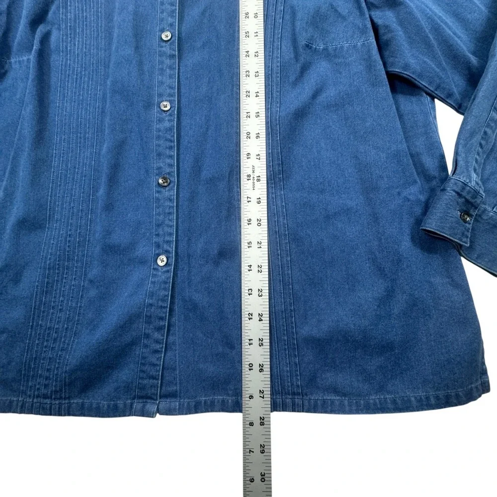Talbots Chambray Pintuck Button Down Shirt Womens Petite 2X Blue Denim Plus Size - Picture 8 of 12